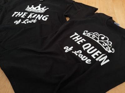 Тениски за двойки с надписи 'The King of Love' & 'The Queen of Love'