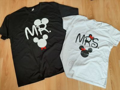 Тениски за двойки с надписи 'Mr.' & 'Mrs.' 