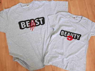 Тениски за двойки с надписи 'Beauty' & 'Beast' 