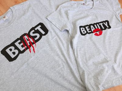 Тениски за двойки с надписи 'Beauty' & 'Beast' 